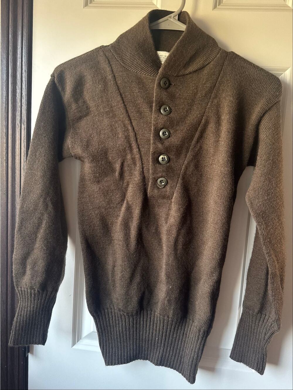 Vintage US Military Issue Olive Drab Wool Commando Sweater Sz Small 34-36 OBO